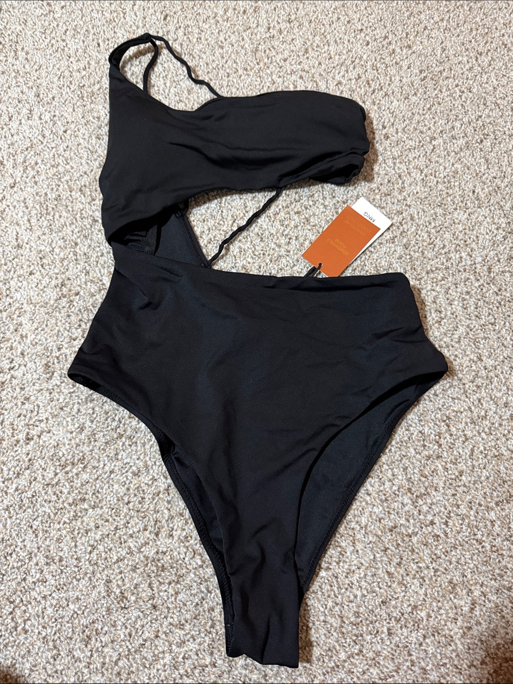 Mango Black Asymmetric One-Shoulder Cutout One-Piece Swimsuit